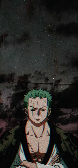 Roronoa Zoro One Piece Anime Character Portrait Under Starry Night Sky HD phone wallpaper