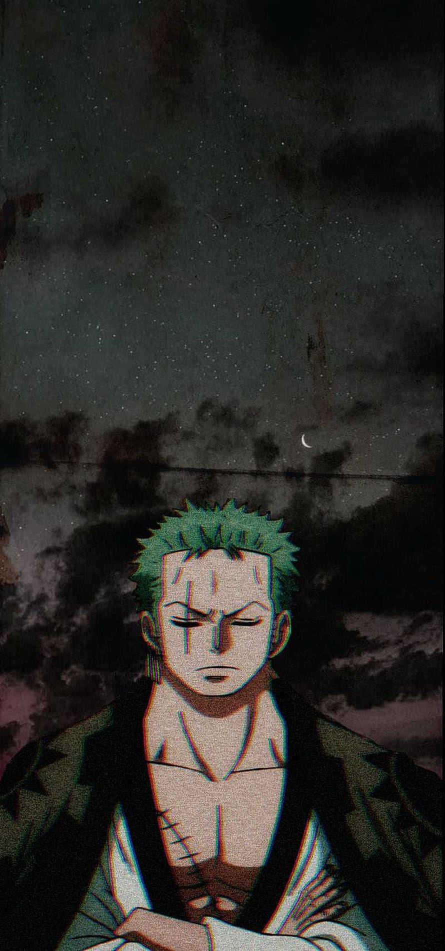 Roronoa Zoro One Piece Anime Character Portrait Under Starry Night Sky HD phone wallpaper