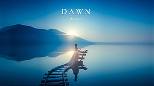 Aimer DAWN Album Artwork Featuring Silhouette on Railway Tracks at Sunrise HD wallpaper