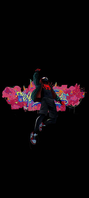 Miles Morales from Spider-Man Into the Spider-Verse in a vibrant graffiti street art style, no expectations spider man into the spider verse, #Into the Spider HD phone wallpaper