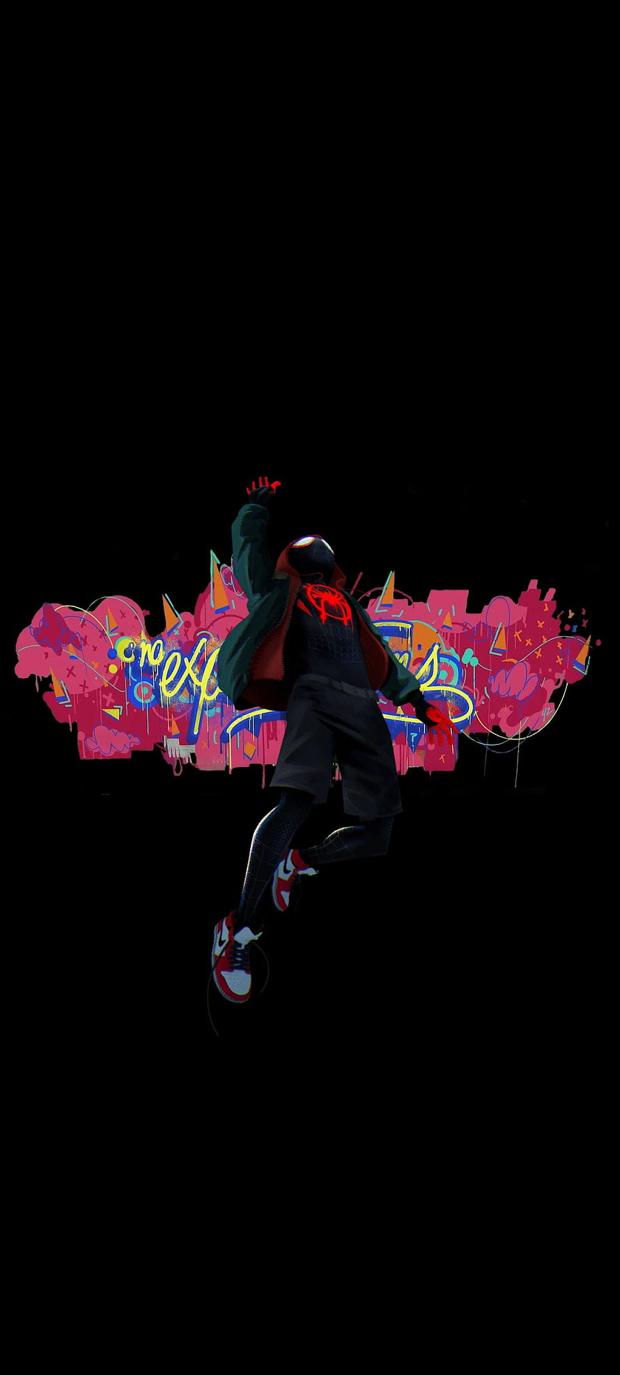 Miles Morales from Spider-Man Into the Spider-Verse in a vibrant graffiti street art style, no expectations spider man into the spider verse, #Into the Spider HD phone wallpaper