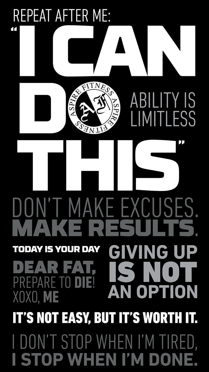 Aspire Fitness Gym Motivation Poster With Bold White Typography On Black Background HD phone wallpaper