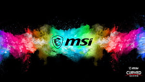 MSI Curved Gaming Logo with Vibrant RGB Color Powder Explosion on Black Background HD wallpaper