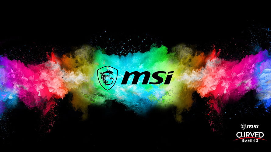 MSI Curved Gaming Logo with Vibrant RGB Color Powder Explosion on Black Background HD wallpaper
