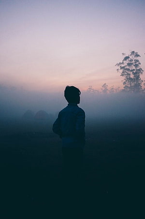 Silhouette of a Young Man Standing in Misty Dawn Fog, 50 Sad [], mood off boy HD phone wallpaper