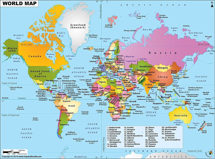 Colorful Political World Map Showing Countries, Oceans, and Continents HD wallpaper