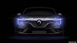 Renault Megane Front Fascia With Glowing LED Headlights In Dark Studio Setting HD wallpaper