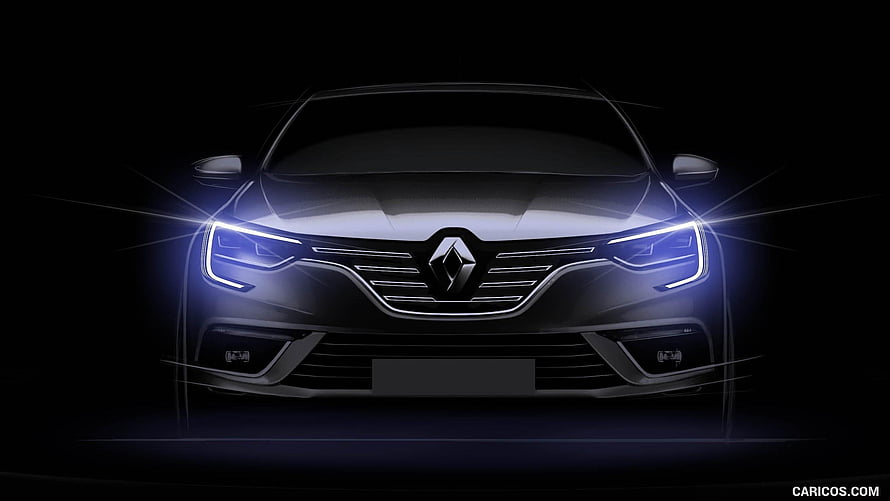 Renault Megane Front Fascia With Glowing LED Headlights In Dark Studio Setting HD wallpaper