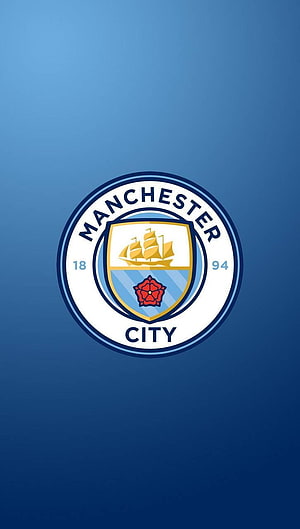 Manchester City Official Club Crest on Sky Blue Gradient Background HD phone wallpaper