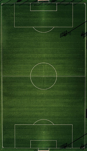 Aerial View of Green Soccer Field with White Lines and Center Circle HD phone wallpaper