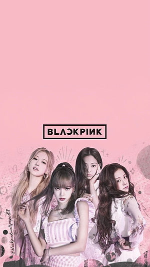 Blackpink K-Pop Group Portrait on Soft Pink Background with Stylized Logo HD phone wallpaper