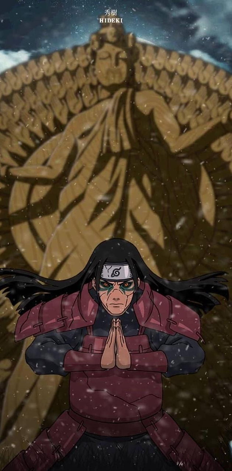 Hashirama Senju in Sage Mode with Wood Release Statue in Snowfall HD phone wallpaper