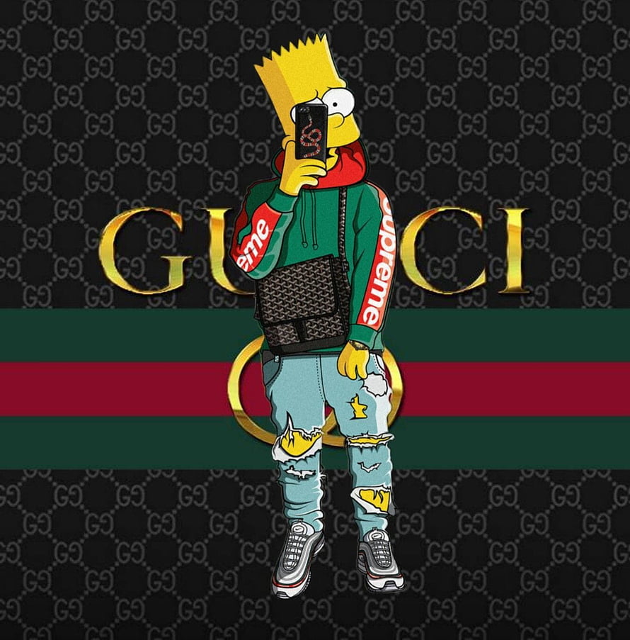 Bart Simpson in Gucci Streetwear with Supreme Hoodie and Ripped Jeans HD phone wallpaper