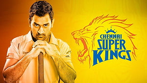 MS Dhoni in Chennai Super Kings Jersey with Official Team Logo and Lion Emblem HD wallpaper