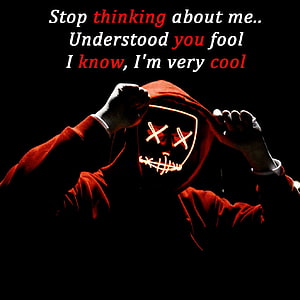 Anonymous hacker in red hoodie with glowing skull mask adjusting hood against dark background HD phone wallpaper