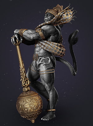 Hanuman 3D Render: Muscular Monkey God with Golden Mace and Ornate Crown, 197 Best Hanuman in 2020, dangerous hanuman HD phone wallpaper