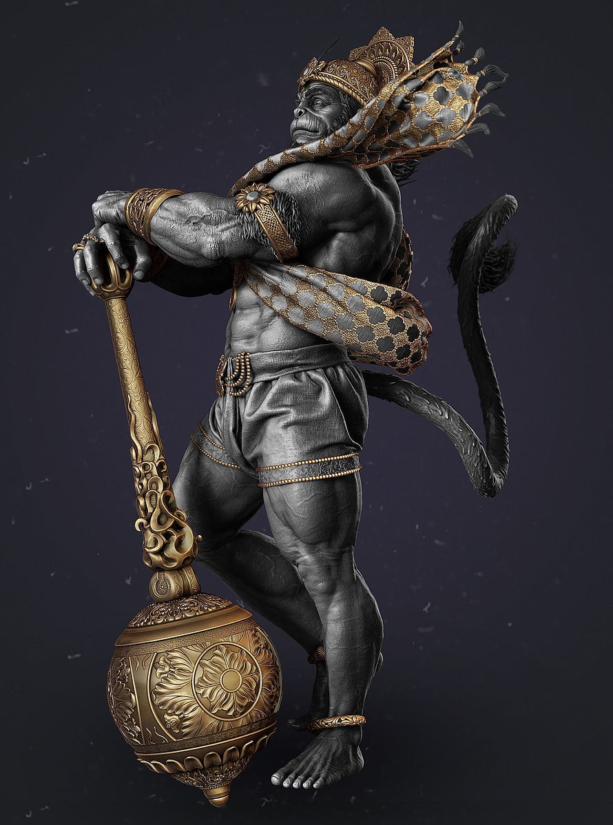 Hanuman 3D Render: Muscular Monkey God with Golden Mace and Ornate Crown, 197 Best Hanuman in 2020, dangerous hanuman HD phone wallpaper