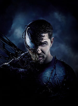 Venom and Tom Hardy Half-Face Symbiote Transformation Portrait HD phone wallpaper