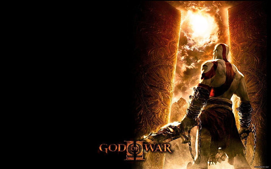 Kratos Standing Before Golden Gate in God of War II Cinematic Artwork HD wallpaper