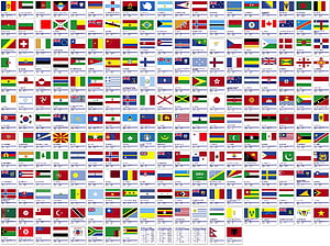 Complete collection of world national flags arranged in a grid with country names and details HD wallpaper
