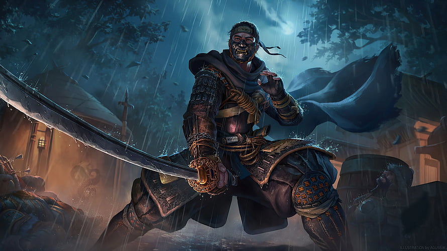 Ghost of Tsushima Samurai Warrior Wielding Katana in Rainy Night Battle Scene HD wallpaper