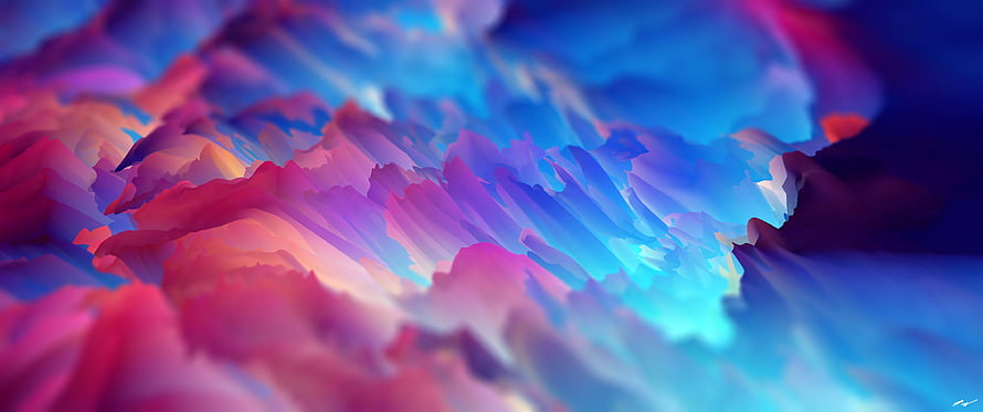 Abstract 3D Render of Colorful Crystalline Mountains in Pink and Blue HD wallpaper