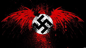 Red Eagle and Swastika Emblem on Black Background HD wallpaper