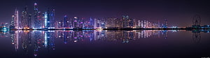Dubai Marina Night Skyline with Perfect Water Reflection and Ferris Wheel HD wallpaper