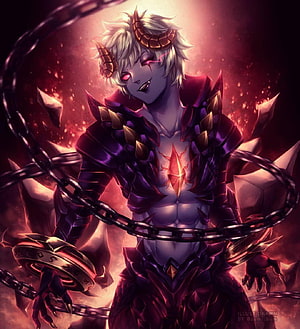 Dyrroth from Mobile Legends in Dark Armor with Chains and Glowing Crystal HD phone wallpaper
