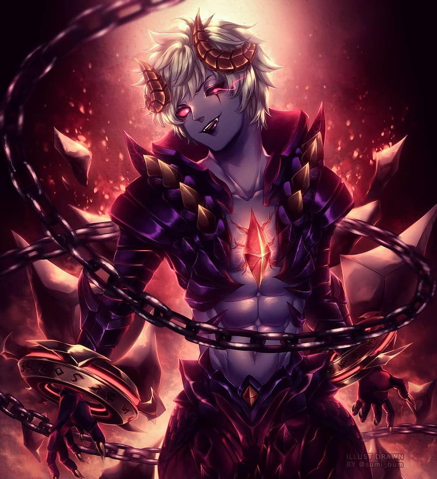 Dyrroth from Mobile Legends in Dark Armor with Chains and Glowing Crystal HD phone wallpaper