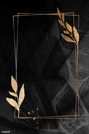 Elegant Gold Leaf Frame on Black Marble Background HD phone wallpaper