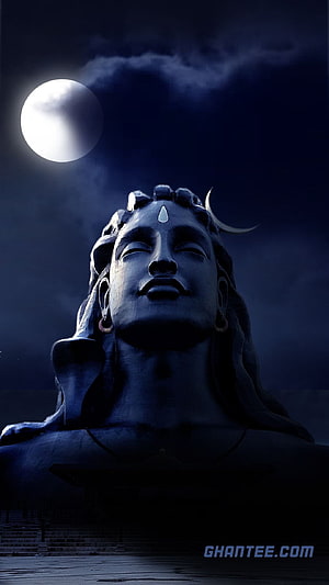 Adiyogi Shiva Statue Under Full Moon Night Sky HD phone wallpaper