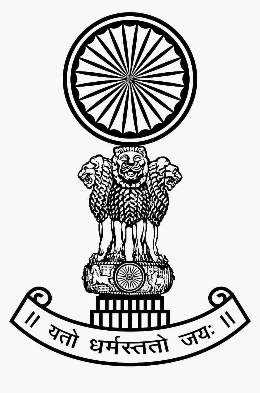 Ashoka Chakra and Lion Capital of Ashoka Emblem in Black and White Line Art HD phone wallpaper
