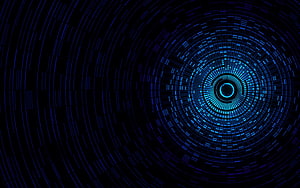 Futuristic Blue Digital Tunnel with Concentric Grid Pattern and Glowing Core HD wallpaper