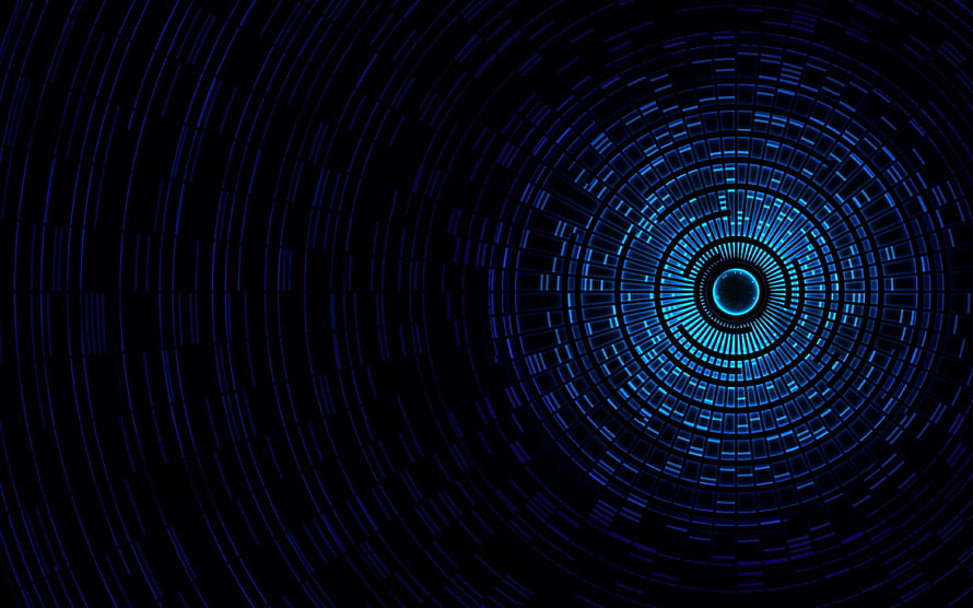 Futuristic Blue Digital Tunnel with Concentric Grid Pattern and Glowing Core HD wallpaper