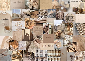 Beige Aesthetic Collage Featuring Vintage Books, Coffee, and Soft Toned Lifestyle Photography HD wallpaper