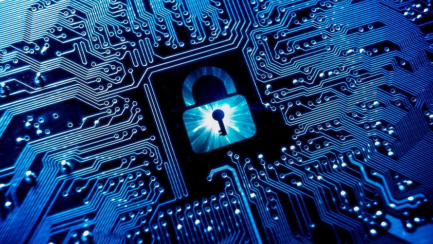 Cyber Security Concept with Glowing Padlock on Blue Circuit Board Background HD wallpaper