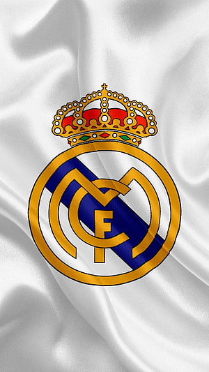 Real Madrid Club de Fútbol Official Crest on White Silk Fabric Background HD phone wallpaper