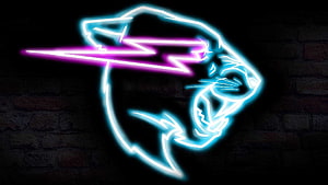 MrBeast Gaming Neon Logo with Lightning Bolt on Dark Brick Wall HD wallpaper