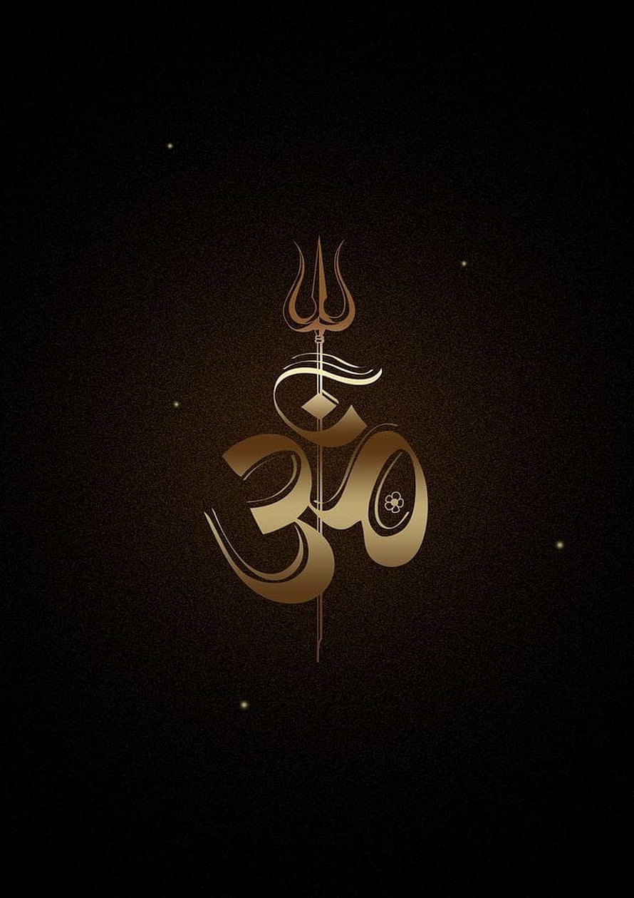 Golden Om Symbol With Trishul On Dark Background HD phone wallpaper