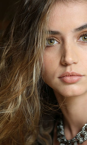 Ana de Armas Close-Up Portrait with Wavy Hair and Sparkling Necklace HD phone wallpaper