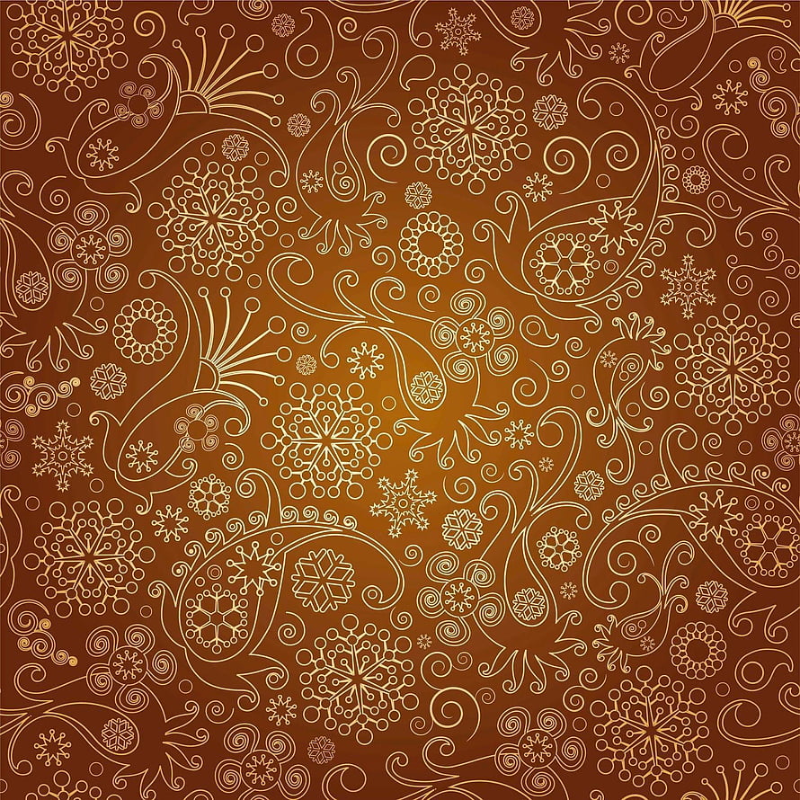Golden Batik Pattern with Snowflakes and Floral Swirls on Brown Background HD phone wallpaper