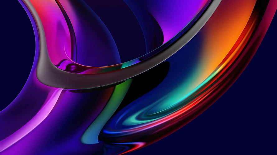 Iridescent Abstract 3D Waves with Glossy Multicolor Curves on Dark Background HD wallpaper