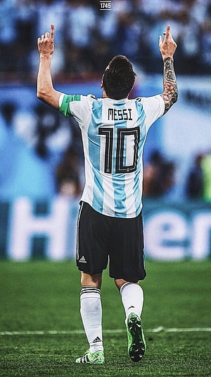 Lionel Messi Argentina Number 10 Jersey Celebration Soccer Player Wallpaper HD phone wallpaper