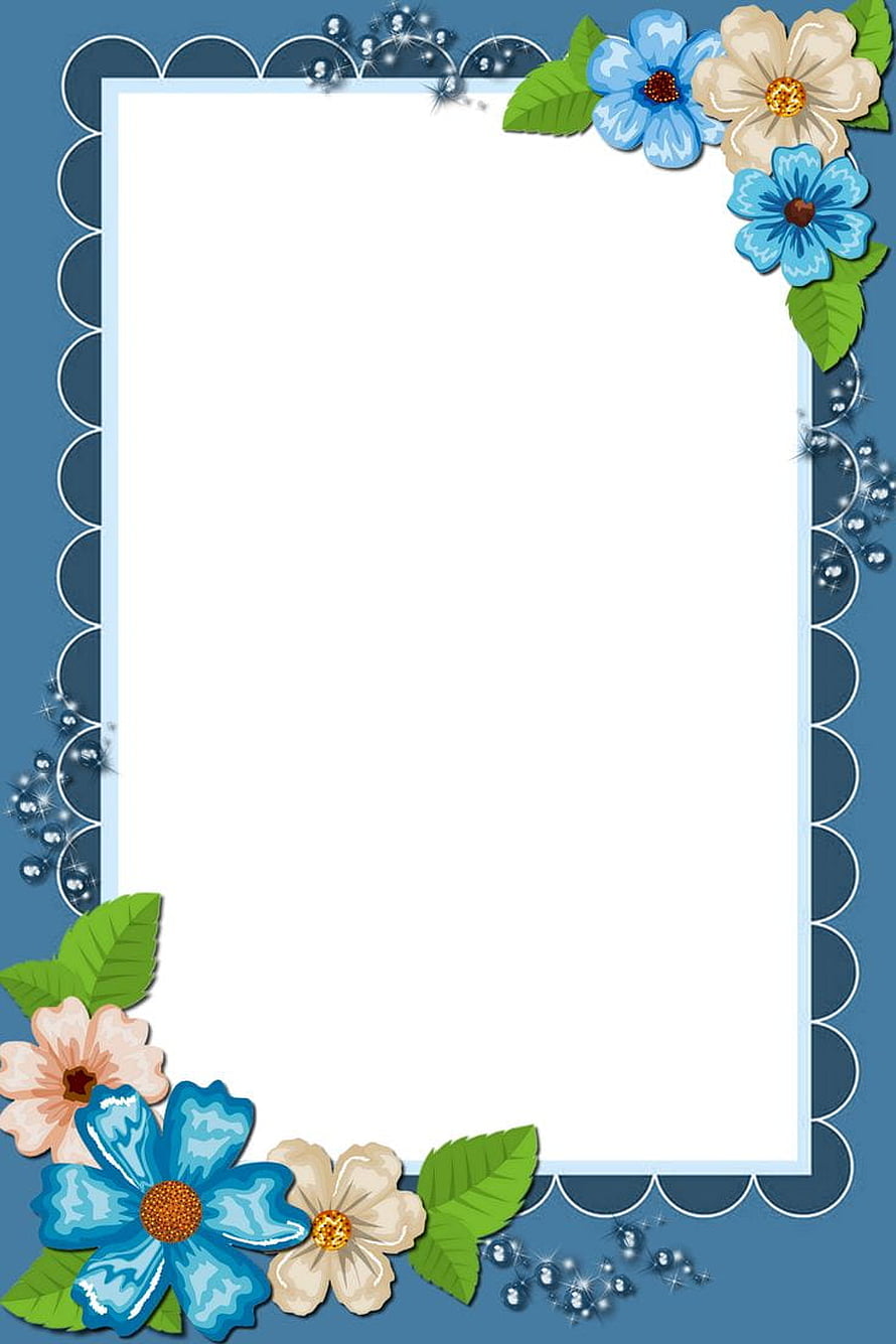 Blue Floral Border Template With White Space For Text HD phone wallpaper