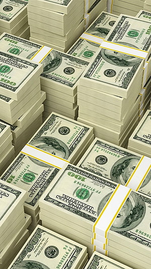 Stacks of US One Hundred Dollar Bills Bundled with Yellow Bands HD phone wallpaper