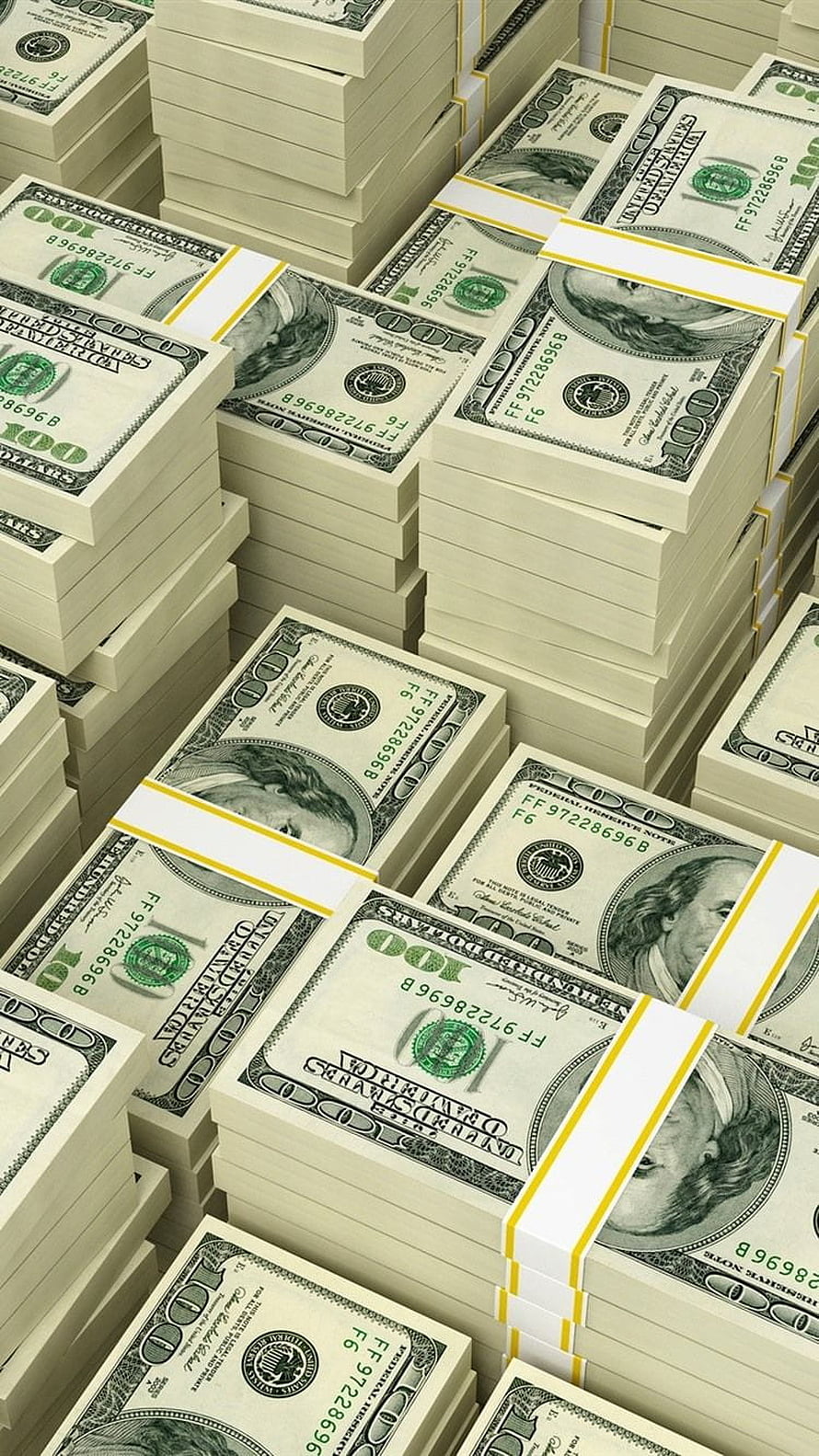 Stacks of US One Hundred Dollar Bills Bundled with Yellow Bands HD phone wallpaper