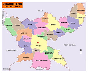 Colorful Political Map of Jharkhand Districts in India with Neighboring States HD wallpaper