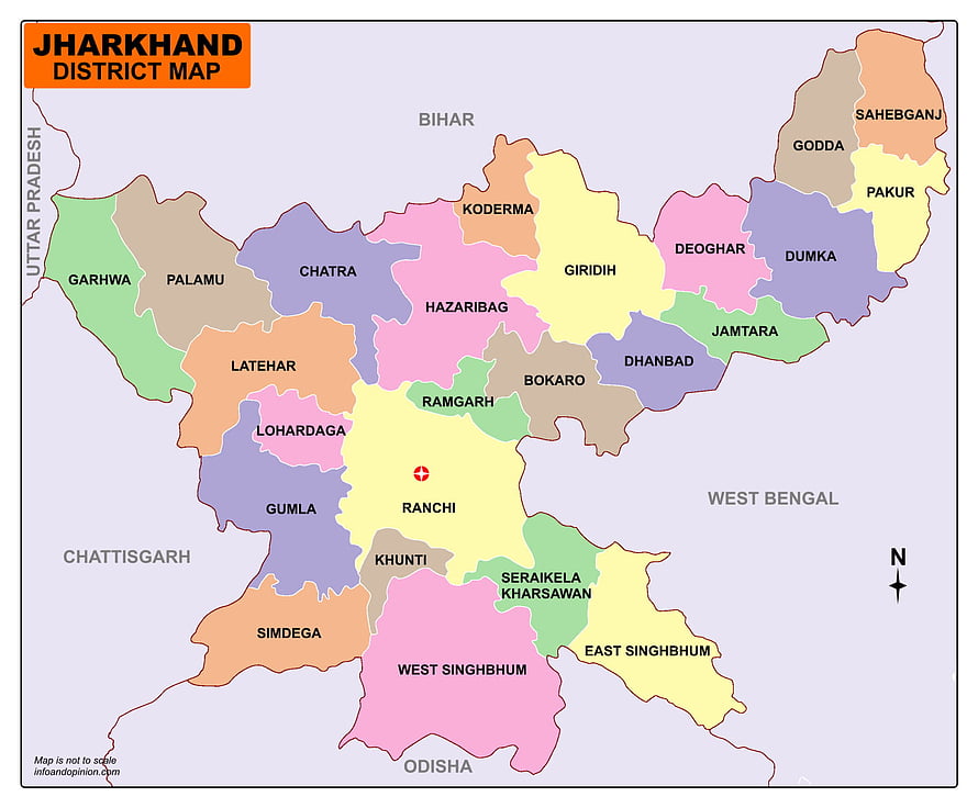 Colorful Political Map of Jharkhand Districts in India with Neighboring States HD wallpaper