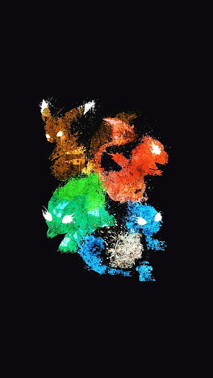 Grunge Style Pokemon Team Artwork on Black Background HD phone wallpaper